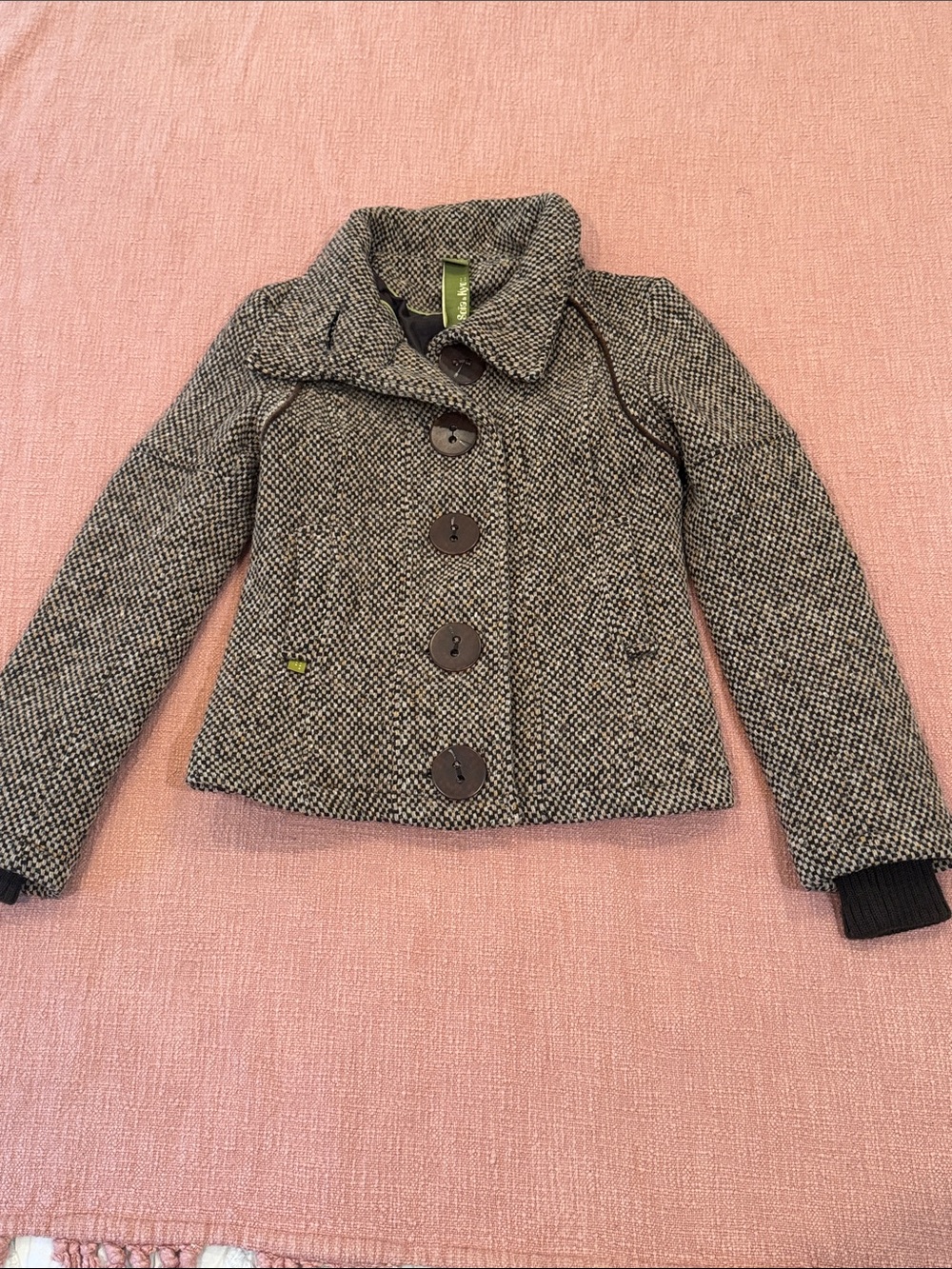 Wool blend Tweed herringbone Peacoat Jacket small women’s made in Canada